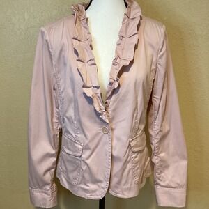 Talbots Rose Pink Ruffle‎ Front Blazer Jacket, Size 8